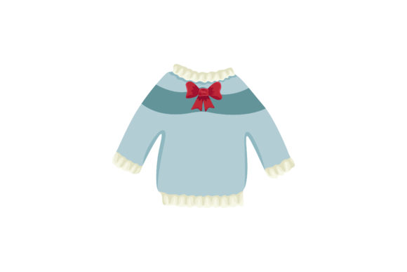 Christmas Blue Sweater with Red Ribbon Illustrations