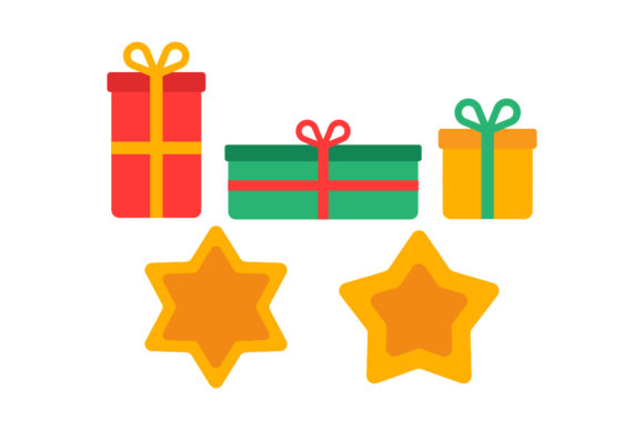 Gift Boxes and Tree Topper Christmas Set Illustrations