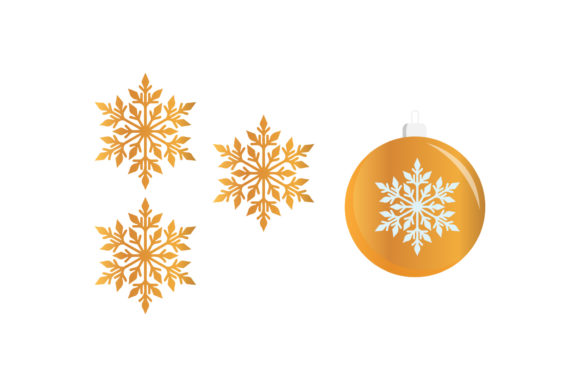 Gold Ornament Snow Christmas Set Illustrations