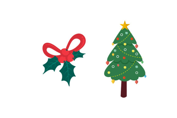 Mistletoe Christmas Tree Illustrations
