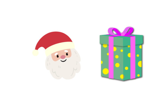 Santa s Head Gift Christmas Set Illustrations