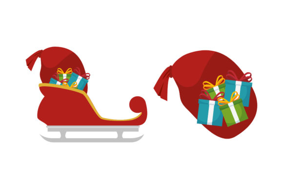 Santa’s Sled Gift Bag Christmas Set Illustrations