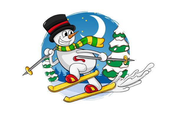 Snowman Ski Christmas Illustration