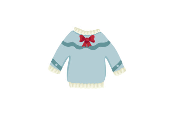 Sweet Christmas Blue Sweater with Ribbon Illustrations